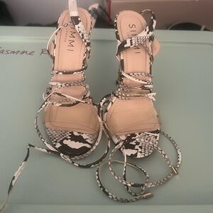 Black and white open toes heels